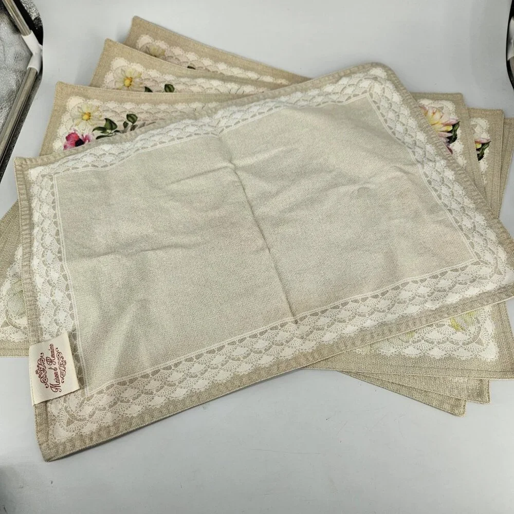 Maison D' Hermine Spring Pink Floral Cotton Placemats Set 4 Dining Table Decor